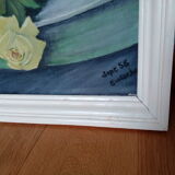 Table bouquet of flowers oil on canvas signed Eustache