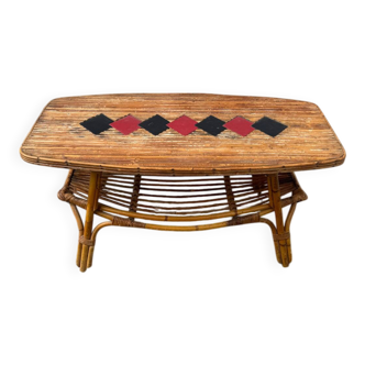 1960s bamboo rattan coffee table