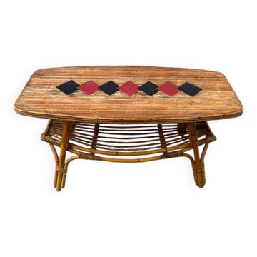 1960s bamboo rattan coffee table