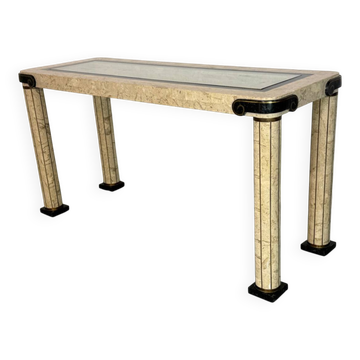 Table console vintage régence en travertin italien et laiton Maitland Smith