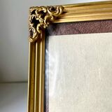 Cadre photo vintage en métal doré 21,5 cm x 16,5 cm verre convexe