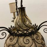 Antique Wrought Iron Murano Glass Light Pendant