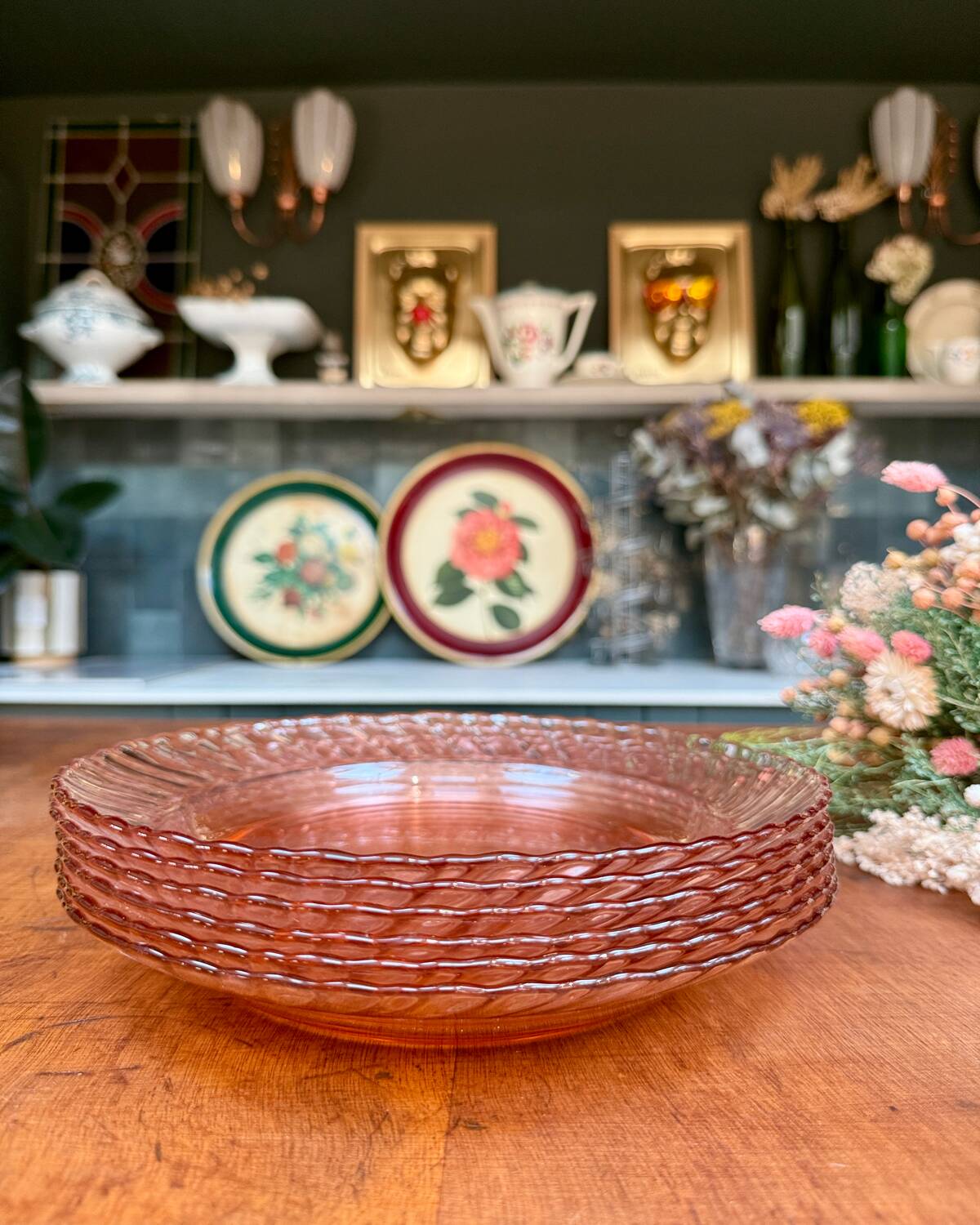 Set of 6 Rosaline pink soup plates