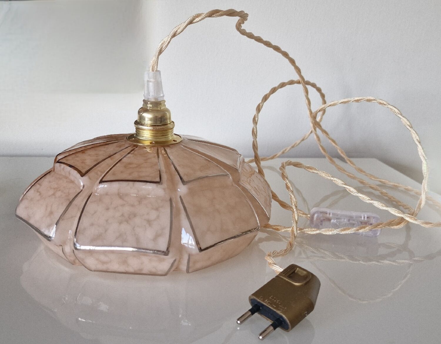 Art Deco pink glass portable or pendant lamp from Clichy