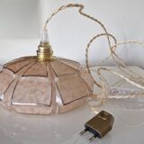 Pink art deco hanging lamp or pendant lamp in clichy glass
