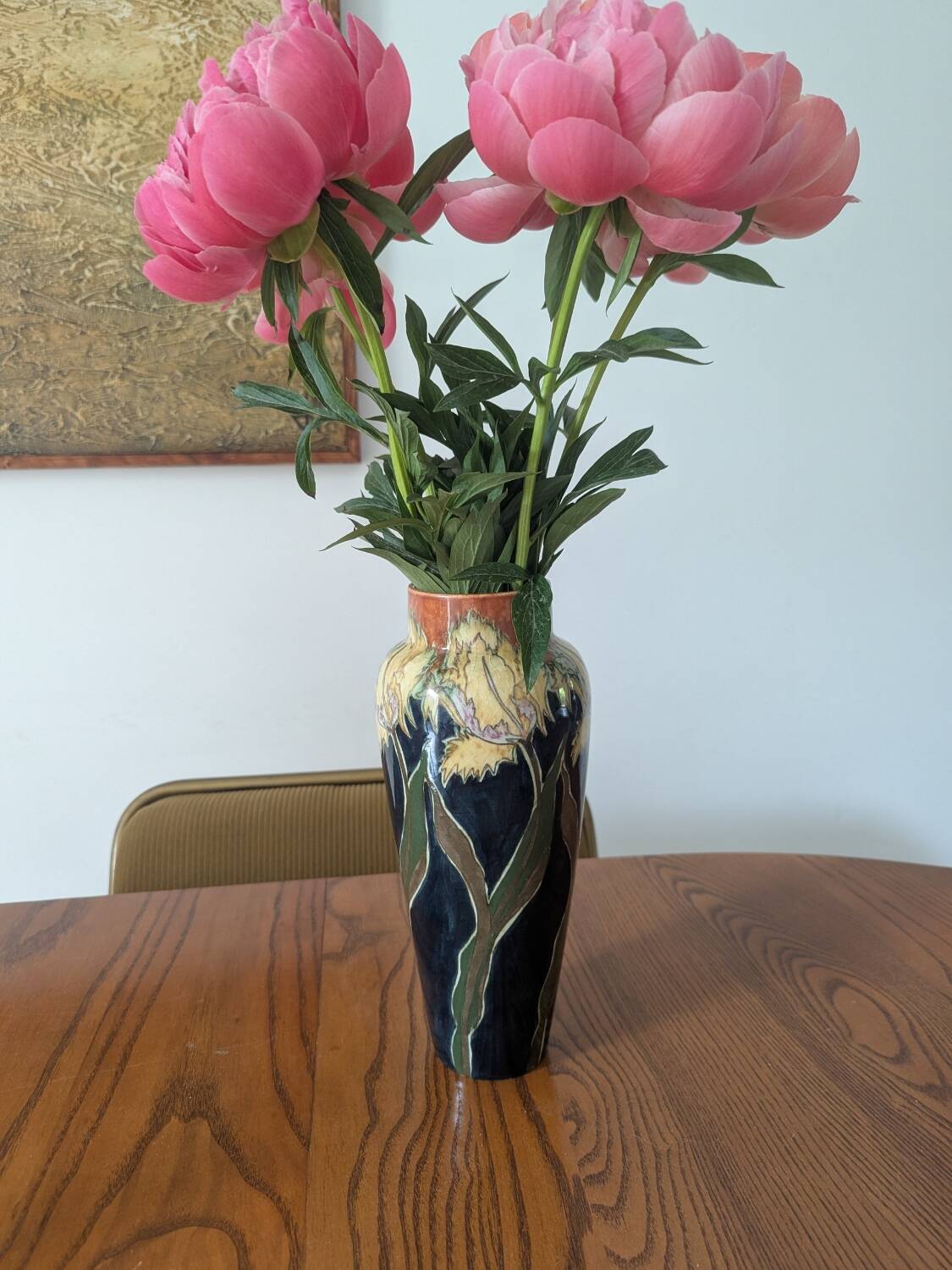 Art Nouveau vase in glazed ceramic, floral decoration, Gouda type, circa