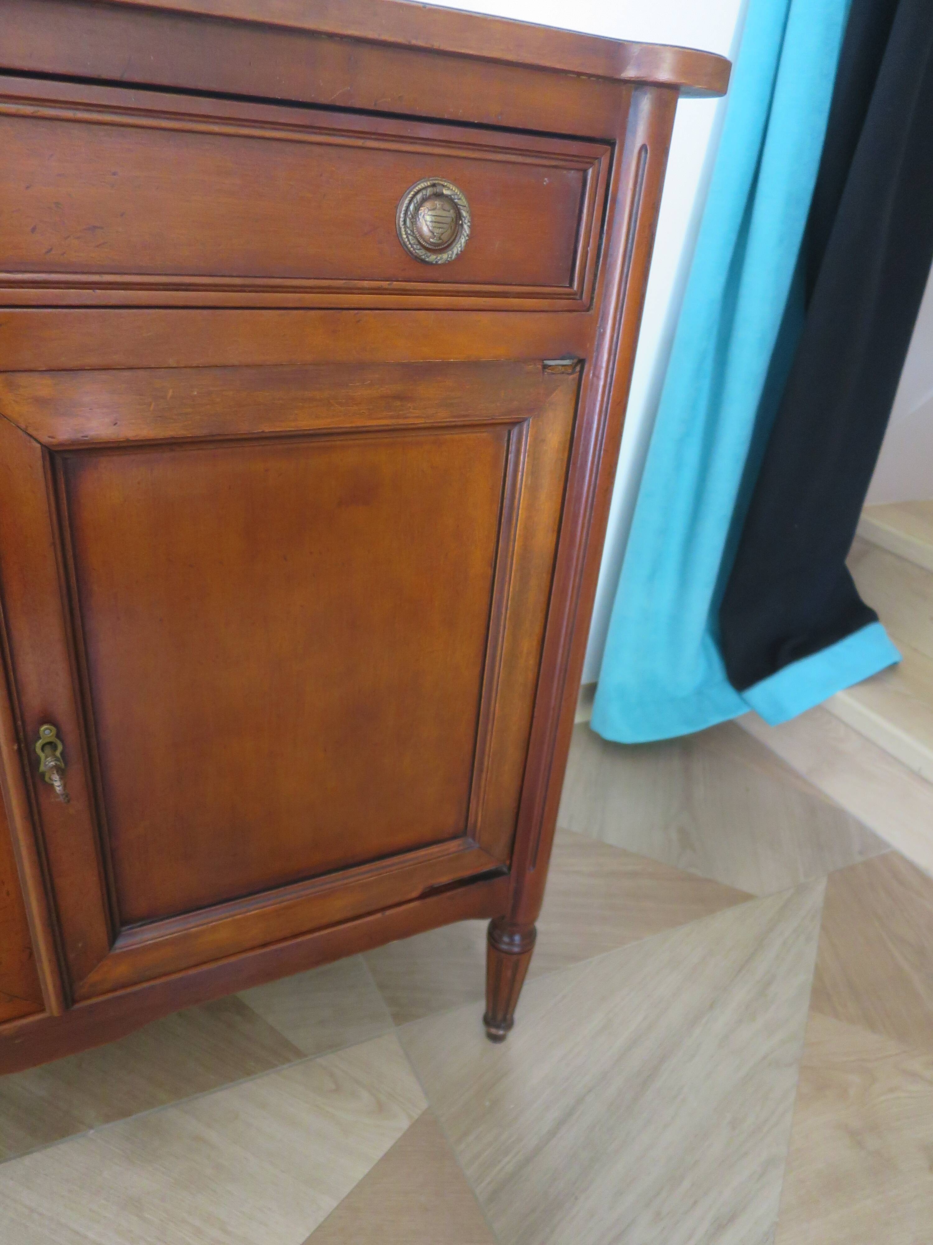 Louis XVI-style sideboard - 1 drawer - fluted legs - mahogany - solid wood