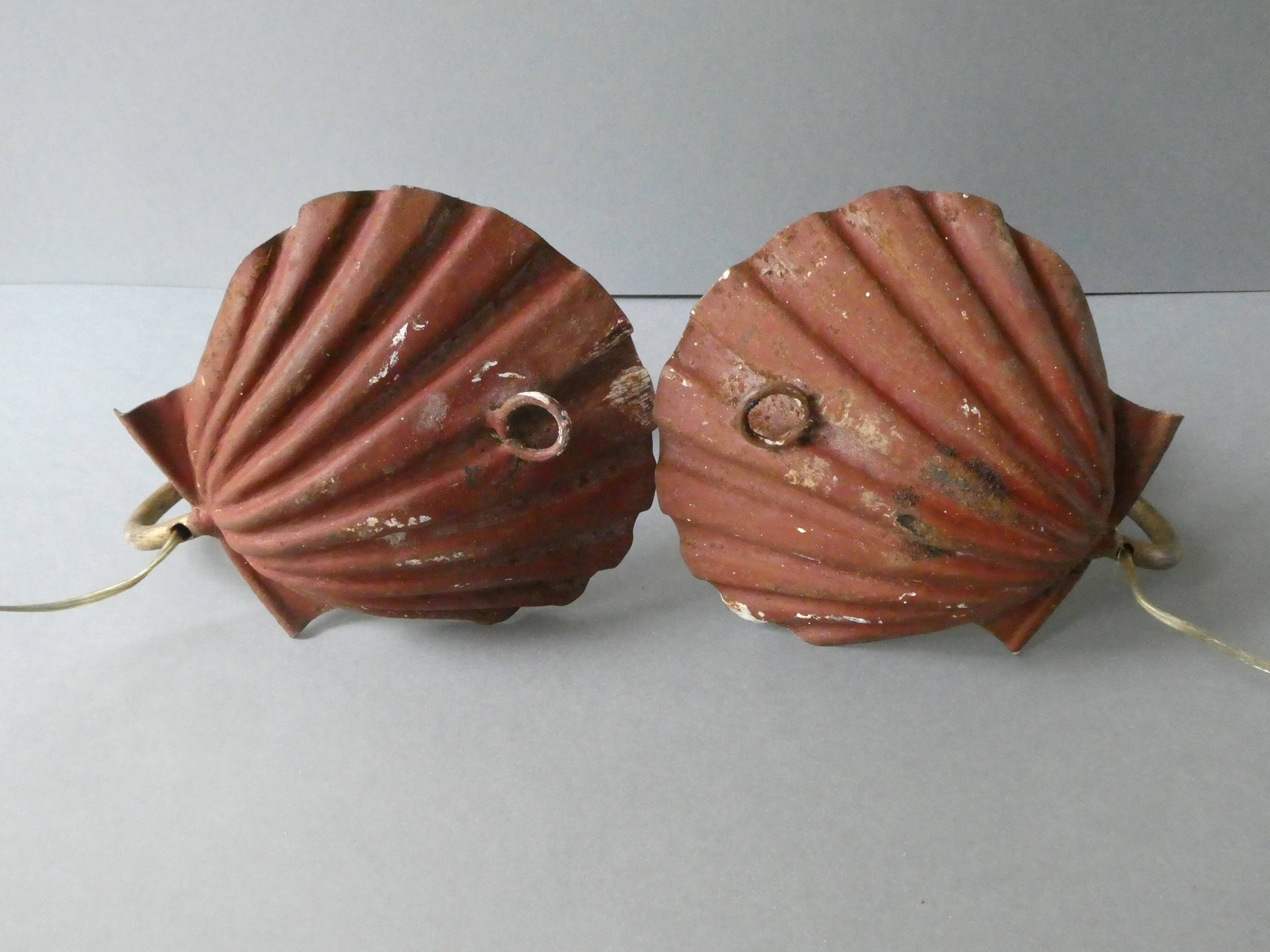 Pair of golden metal shell sconces