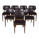 Set of 8 vintage 1960s wood and leather chairs designed by anonima castelli