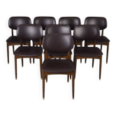 Set of 8 vintage 1960s wood and leather chairs designed by anonima castelli