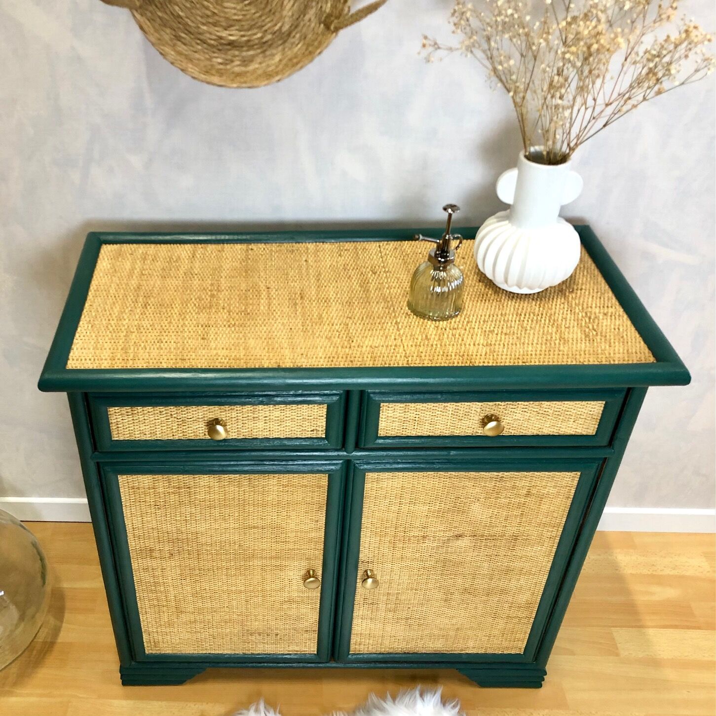 Commode rotin années 70