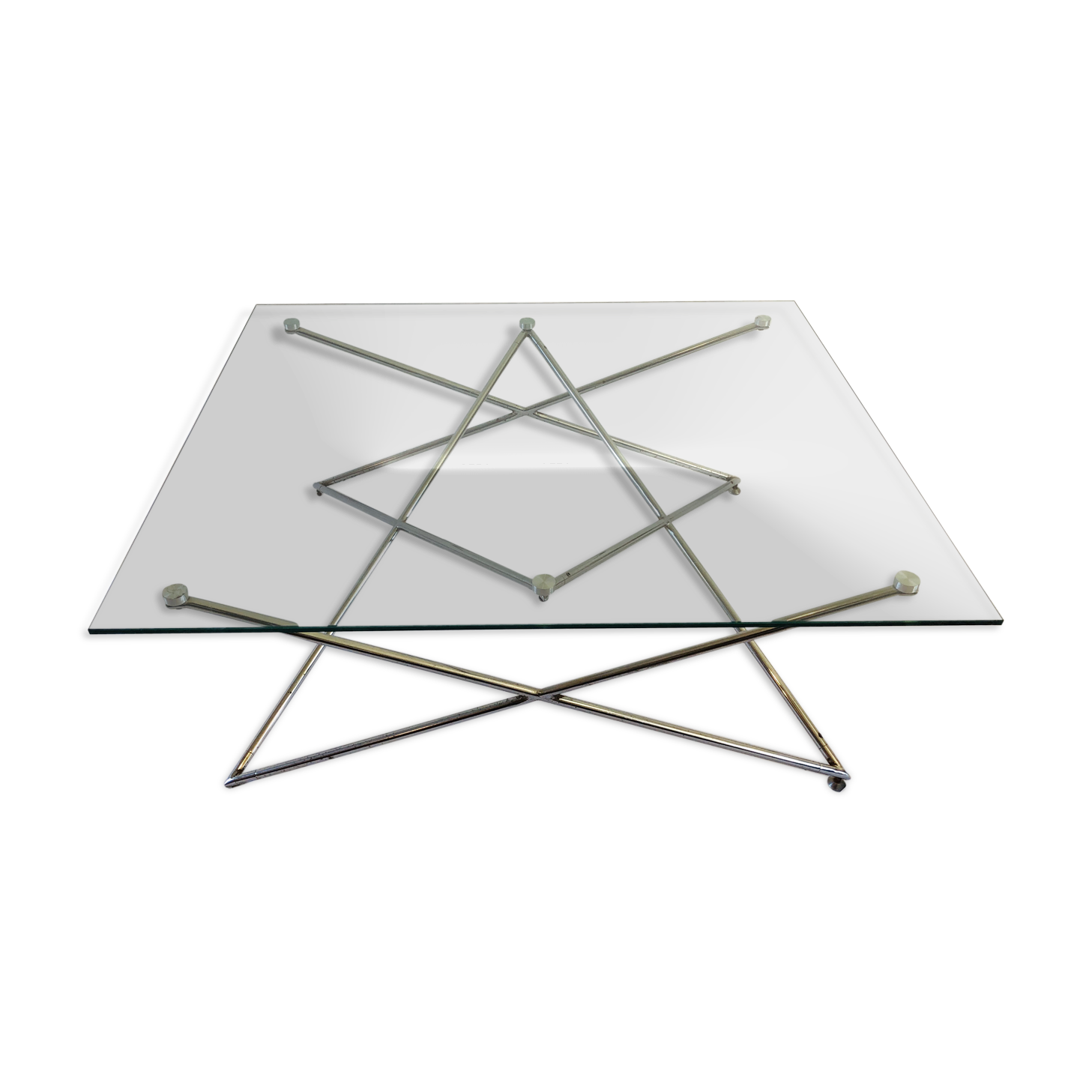 Vintage glass and chrome metal coffee table 1960