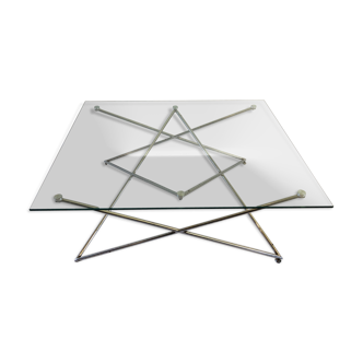 Vintage glass and chrome metal coffee table 1960