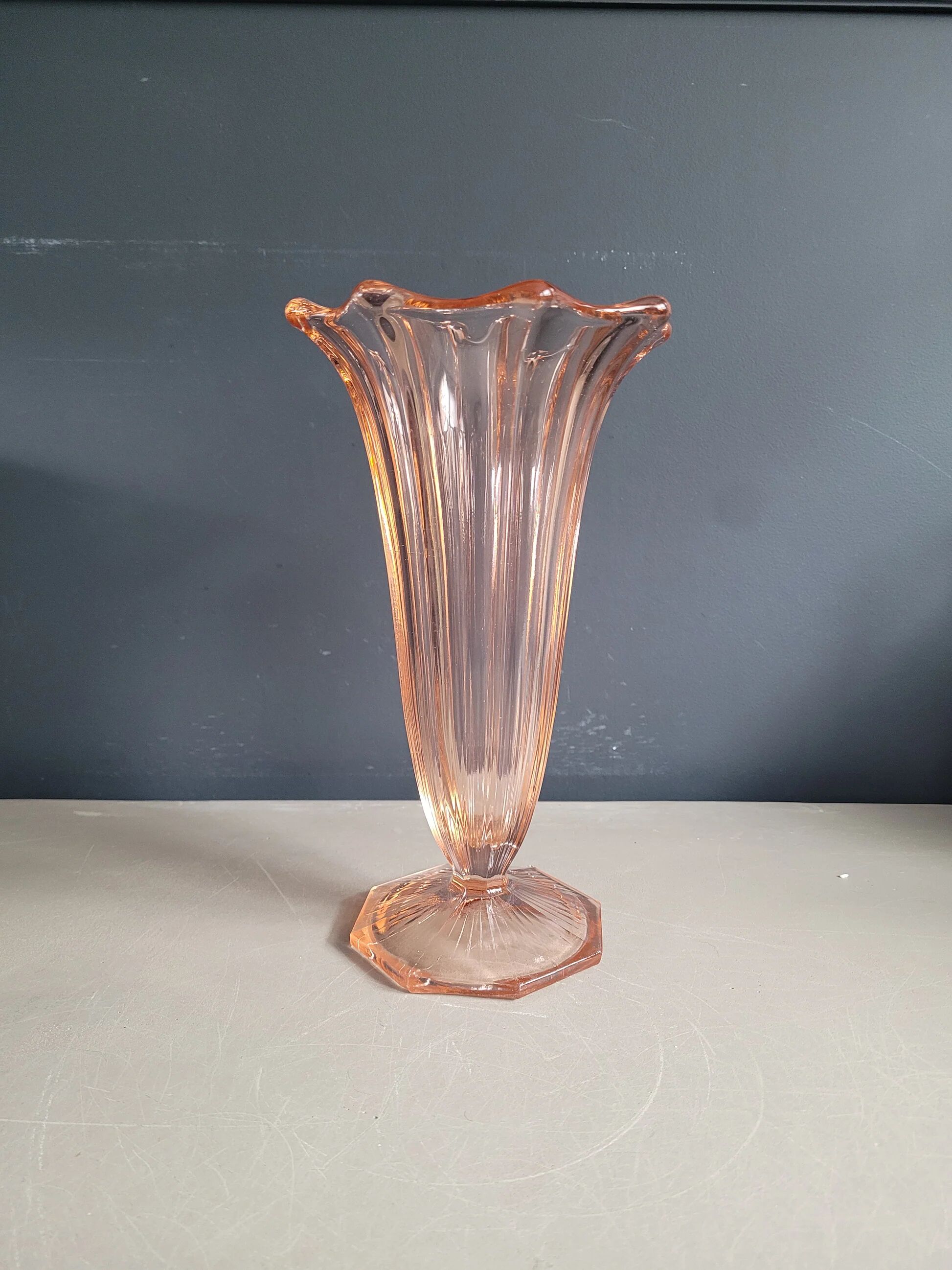 Vintage pink moulded glass tulip vase