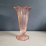 Vintage pink moulded glass tulip vase