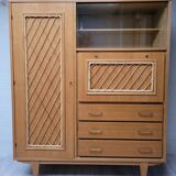 Wooden and rattan chest of drawers, 1960s