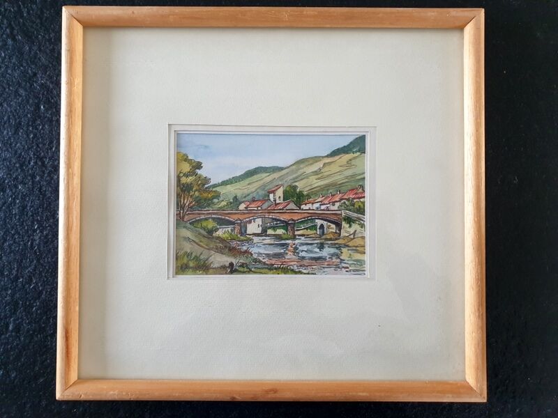 André Duculty (1912-1990) Watercolor on paper "Pont de la Sorgues, in Versols-Lapeyre" Signed below