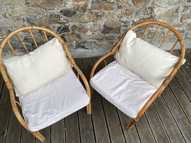 Pair rattan armchairs