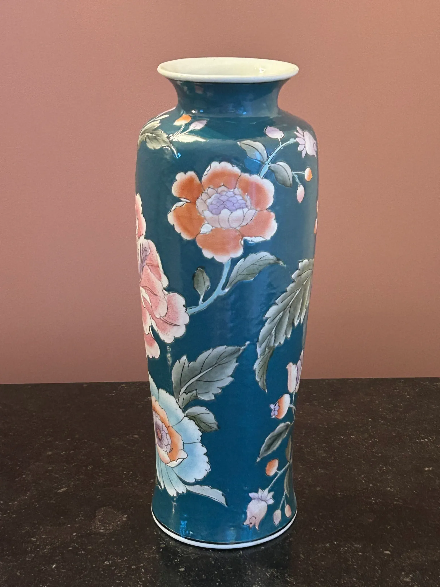 Large duck green ceramic vase with floral decoration - Handmade in Macau