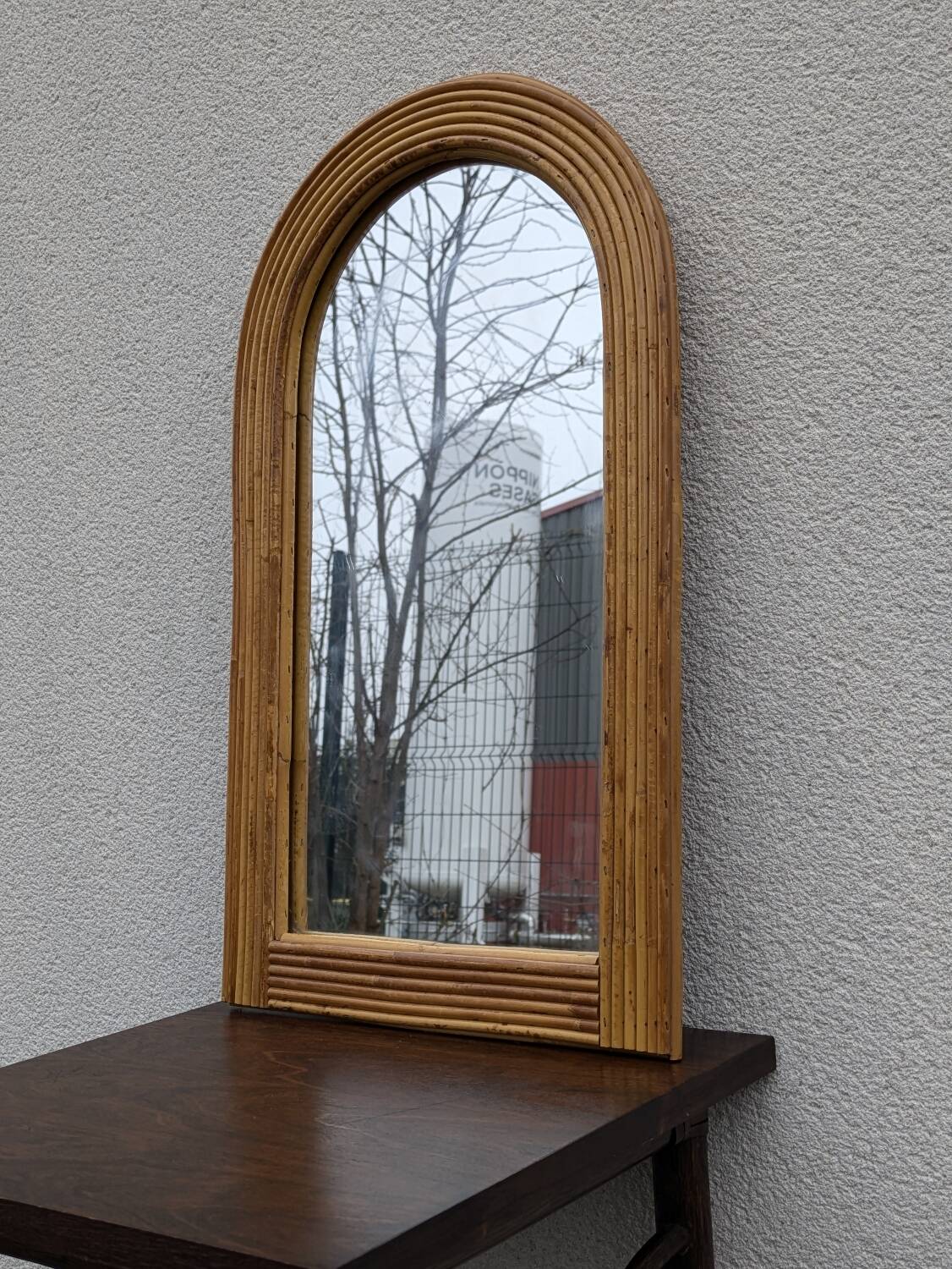 Vintage bamboo rattan mirror 1960 Italy