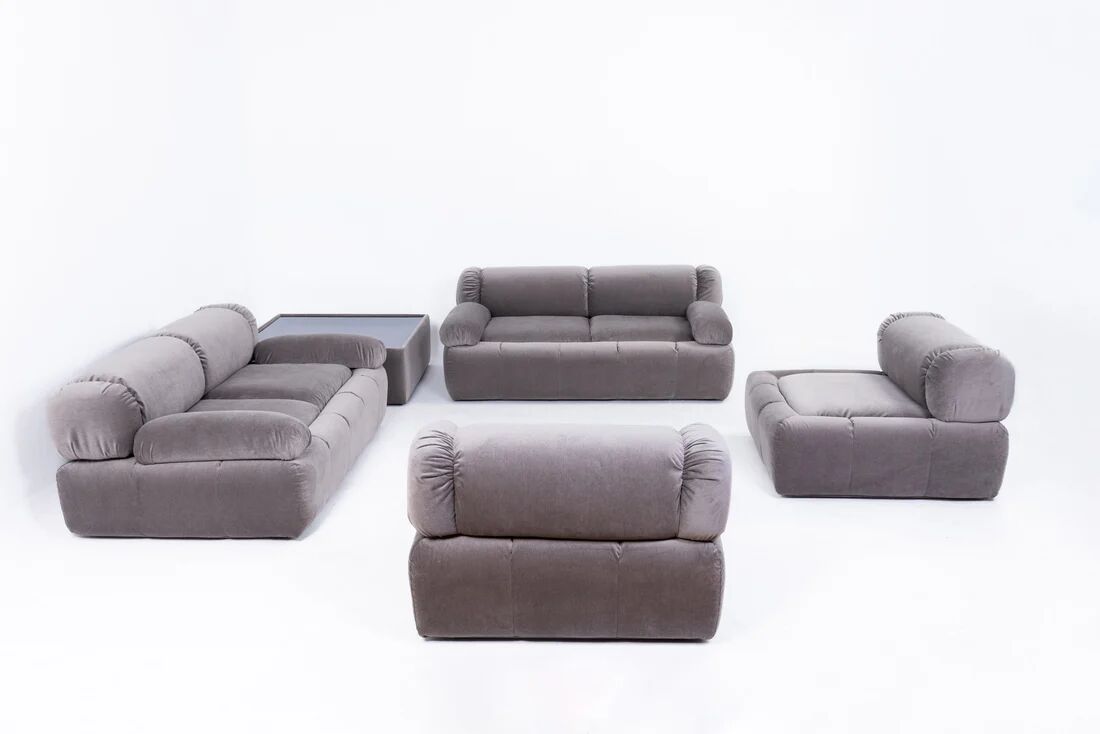 Italian living room set with two sofas, two armchairs and coffee table, 1970