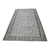 Tapis turc vintage ivoire et brun à motifs floraux, noué main, 155 x 247 cm