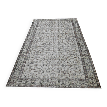Tapis turc vintage ivoire et brun à motifs floraux, noué main, 155 x 247 cm