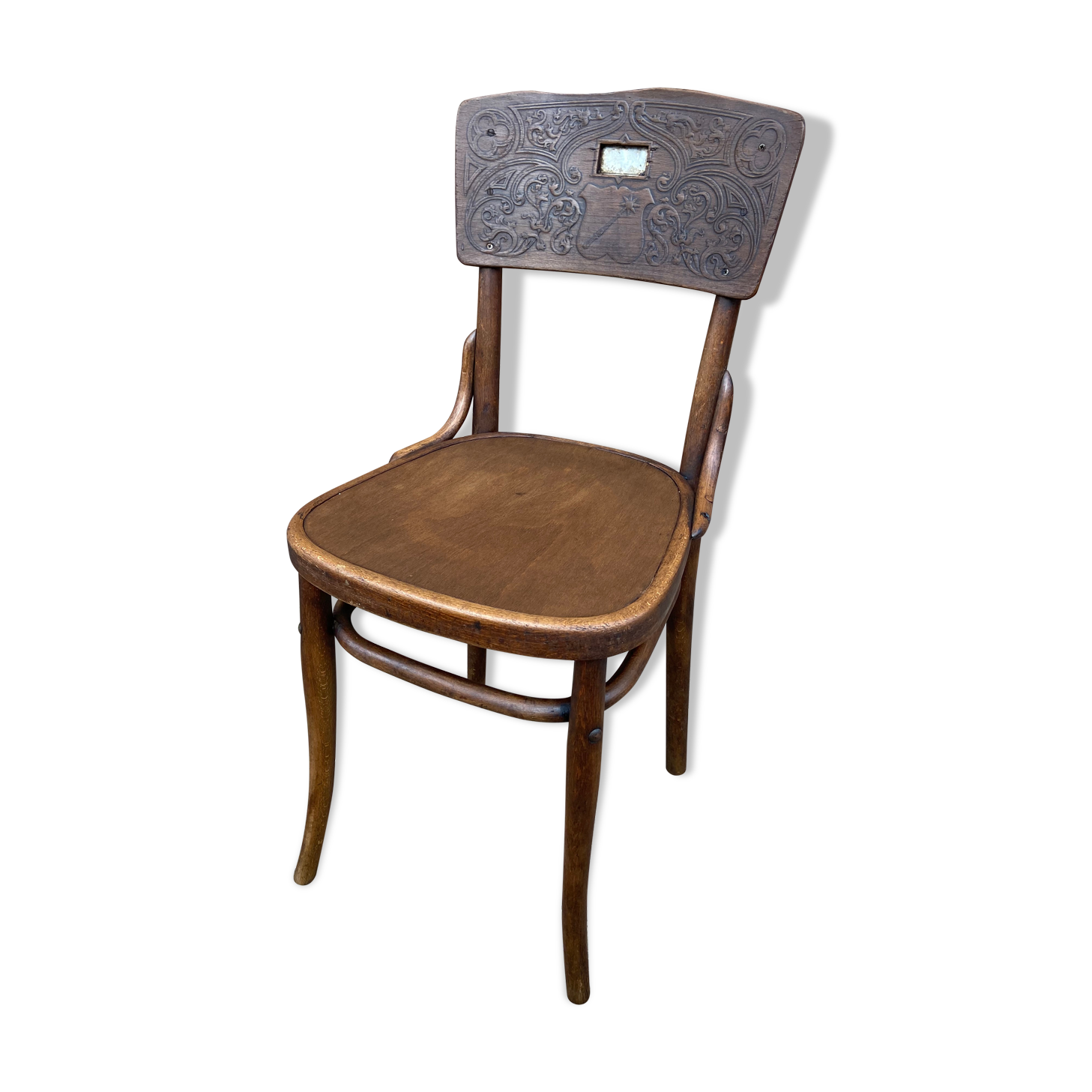 Viennese curved wooden theatre chair Thonet Nr 57 colmar logo