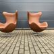 2x Fritz Hansen Egg chair by Arne Jacobsen in Cognac leather, new condition!