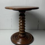 French Brutalist Wood Turned Wine Press Side Table in the style of Charles Dudouyt, France, 1940s