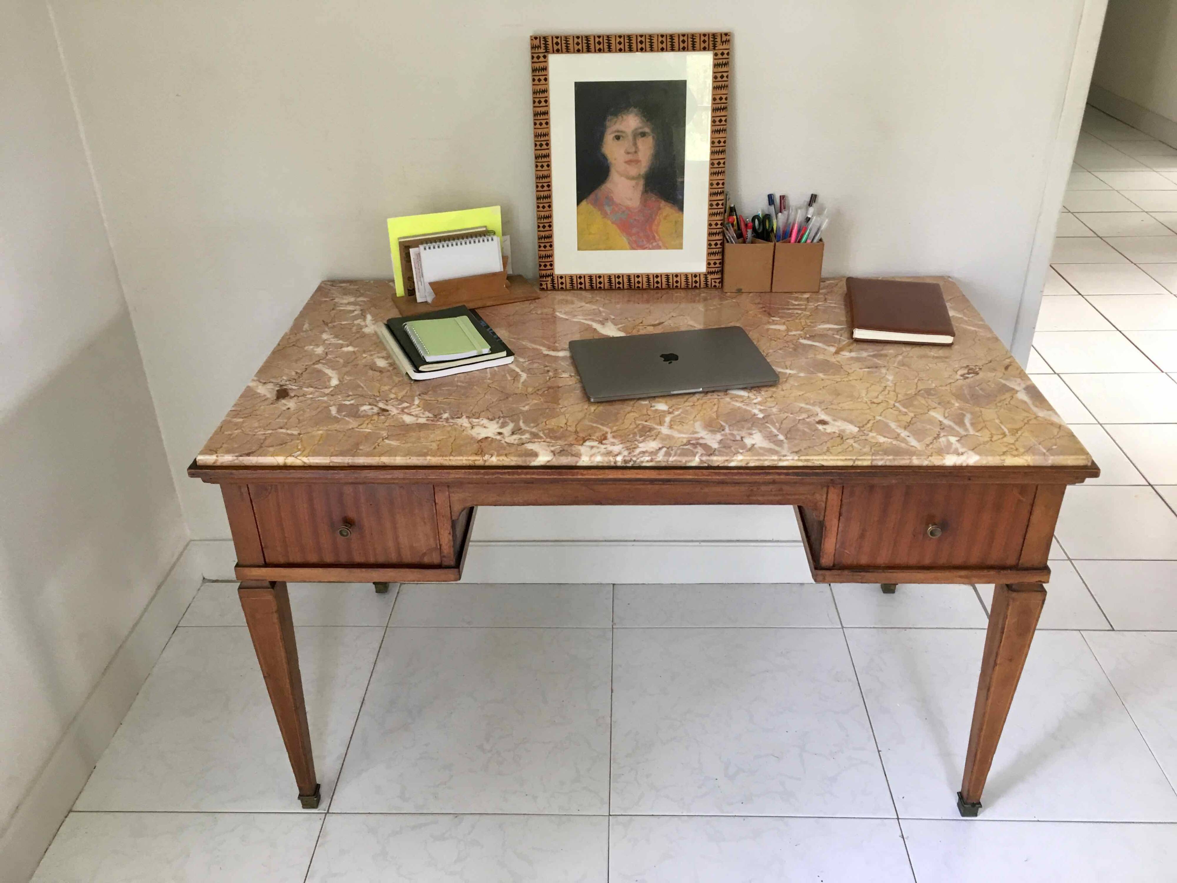 Wood and pink marble desk