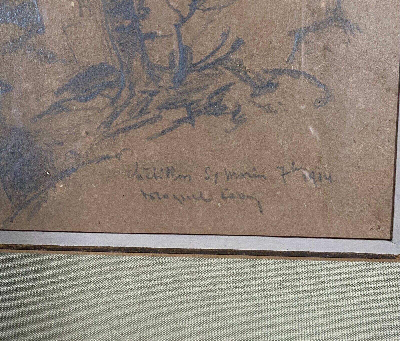 Drawing on paper by Léon Broquet Chatillon-sur-Morin Marne 1914