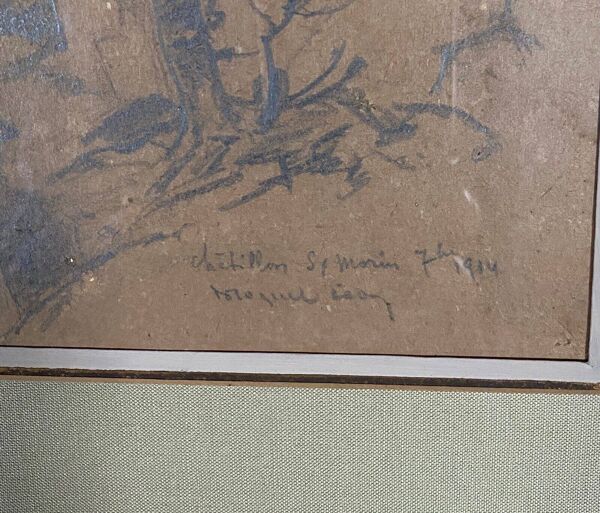 Dessin sur papier par Léon Broquet Chatillon-sur-Morin Marne 1914