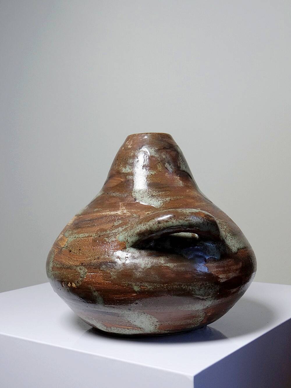 Small handmade brutalist vase in glazed ceramic from the early 2000s