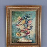 Tableau Huile Sur Toile Nature Morte Florale, Londres, XIXe Siècle