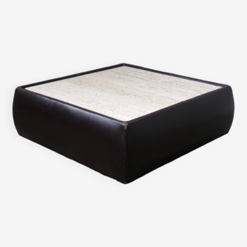 Coffee table with leather & travertin