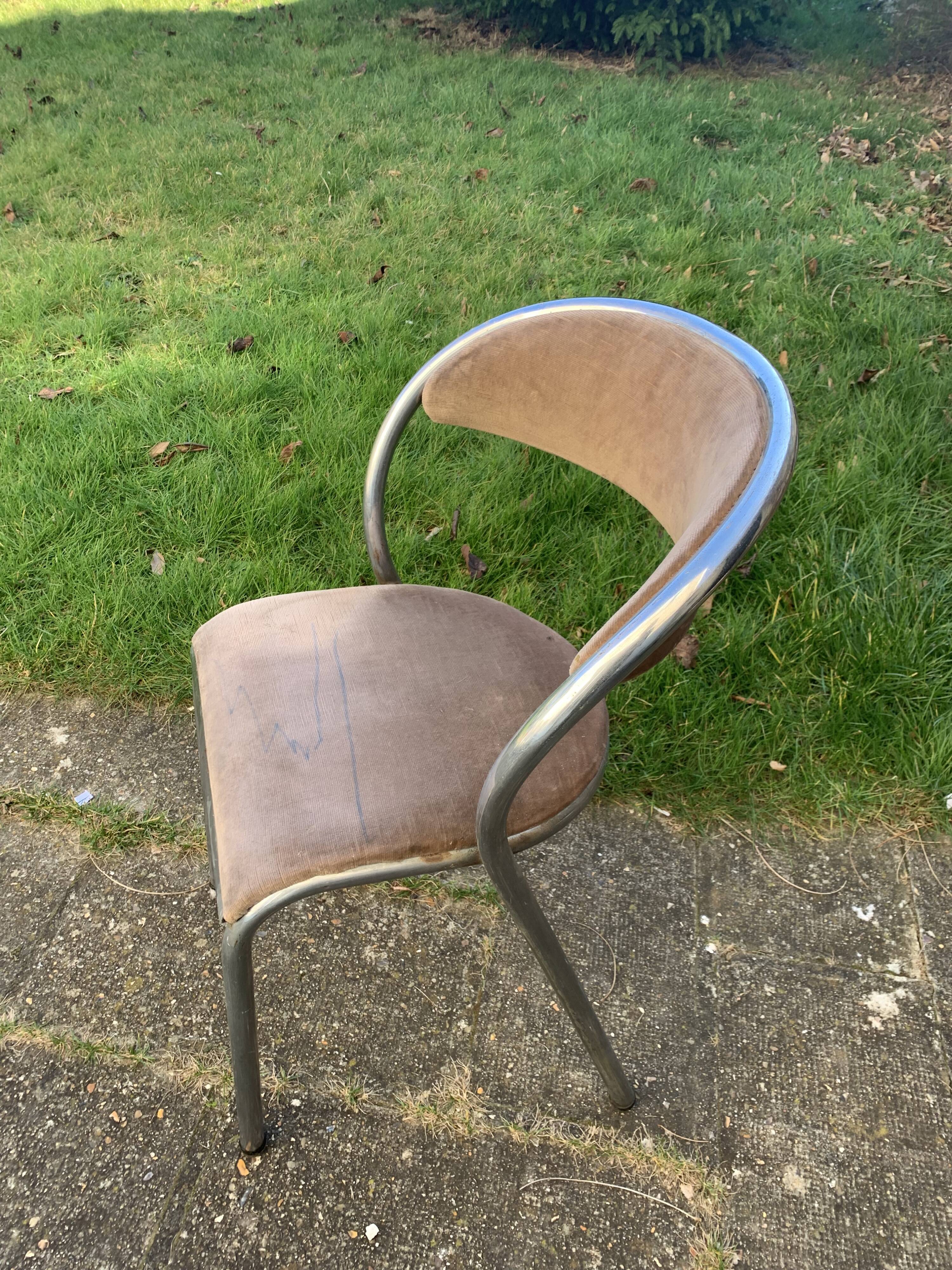 Chair in beige velvet and chrome, curved shape, vintage 1950