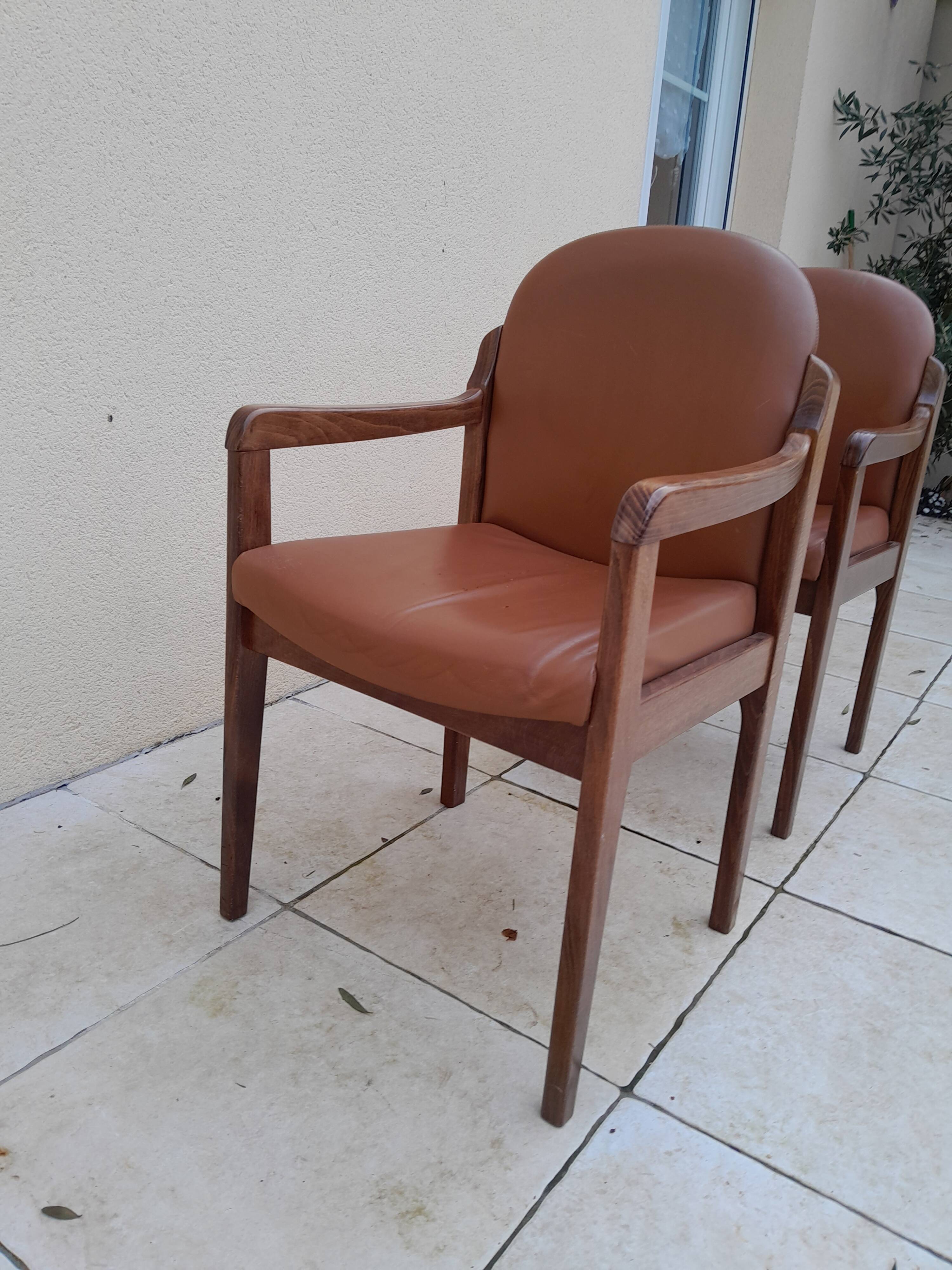 2 vintage Scandinavian Danish teak conference chair armchairs