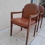 2 vintage Scandinavian Danish teak conference chair armchairs