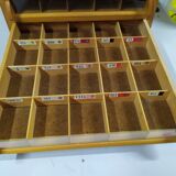 Old haberdashery cabinet drawer display Gutermann wood sewing