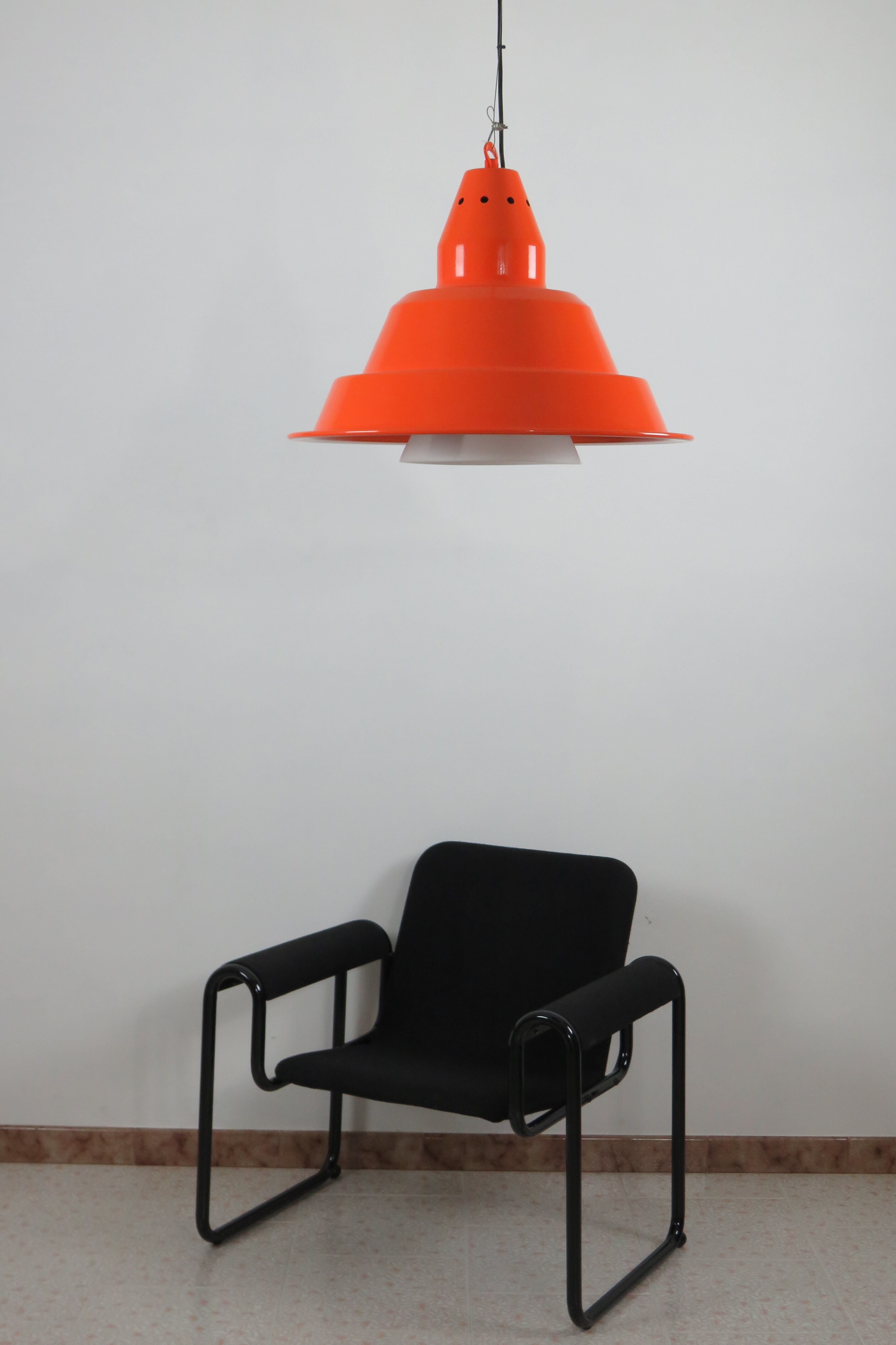 Large orange industrial suspension by Zonca Italy
