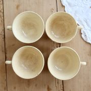4 antique Gien ironstone coffee cups in ivory – Floral decoration