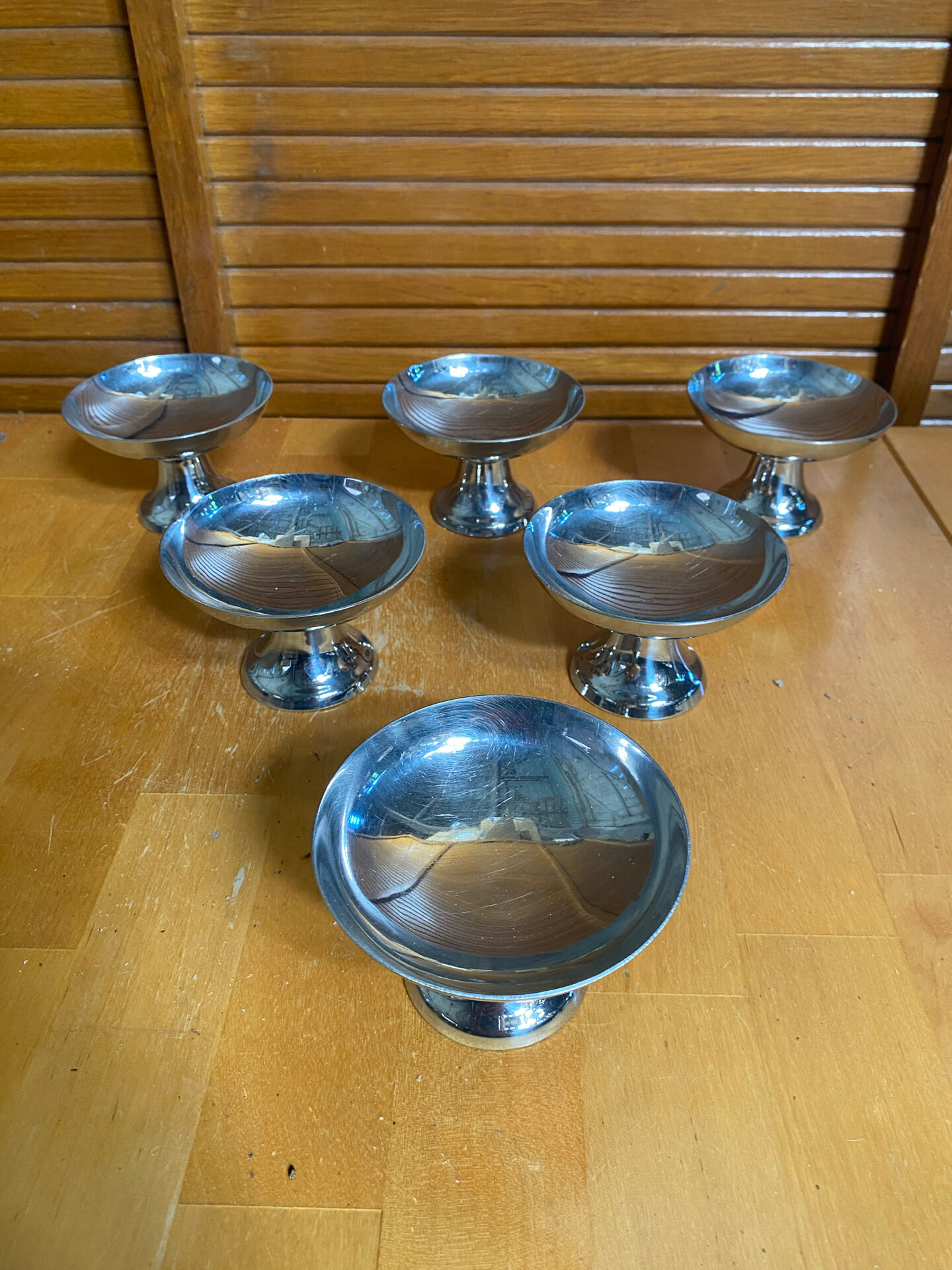 Set of 6 Ice Cream Bowls GUY DEGRENNE Stainless Steel Made in France Vintage #E1