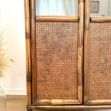 Glass cabinet in bamboo and cane