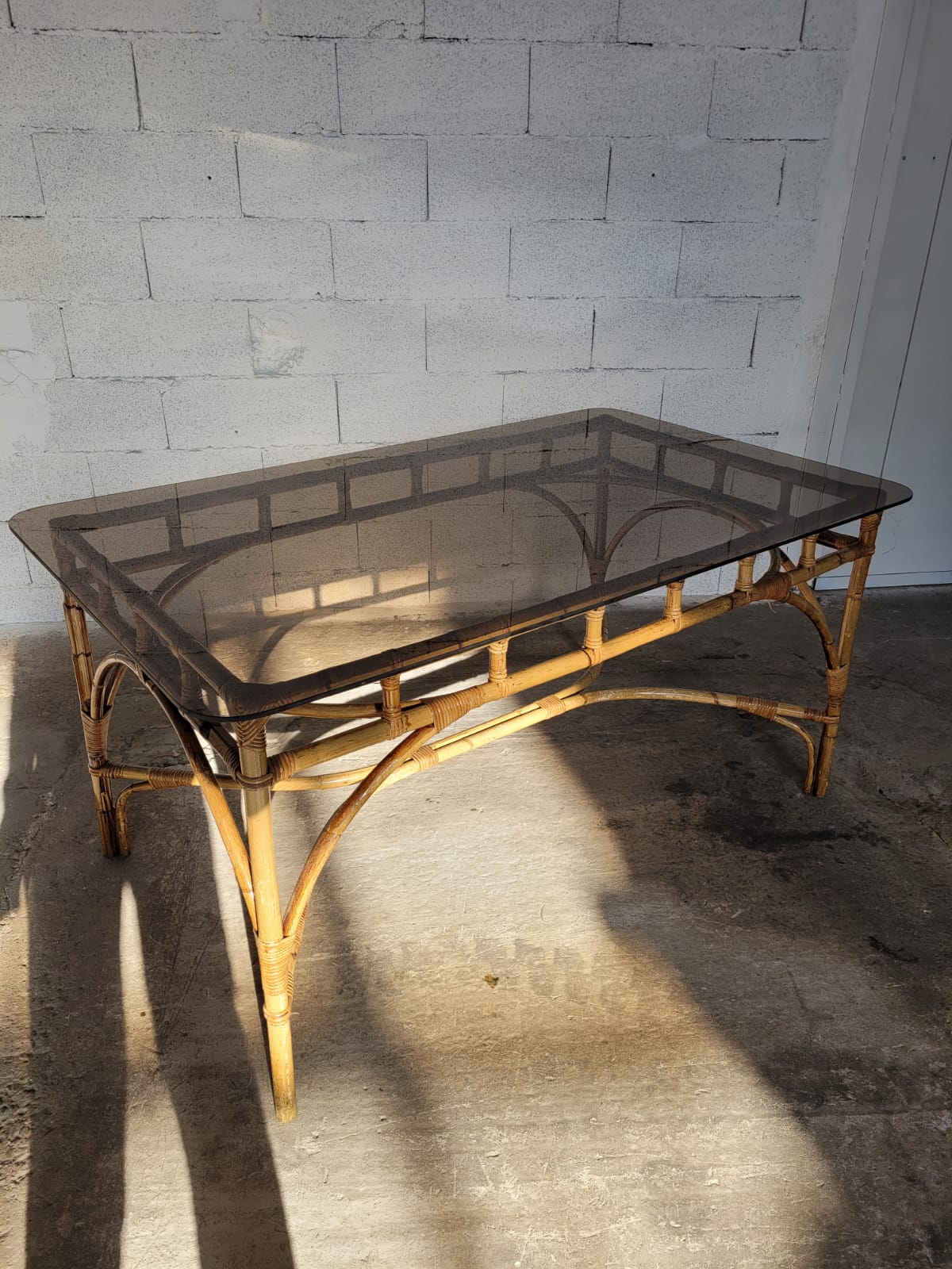 Table Dal Vera en bambou et rotin, design italien 1970
