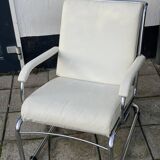 Vintage leather tubular chrome arm chair