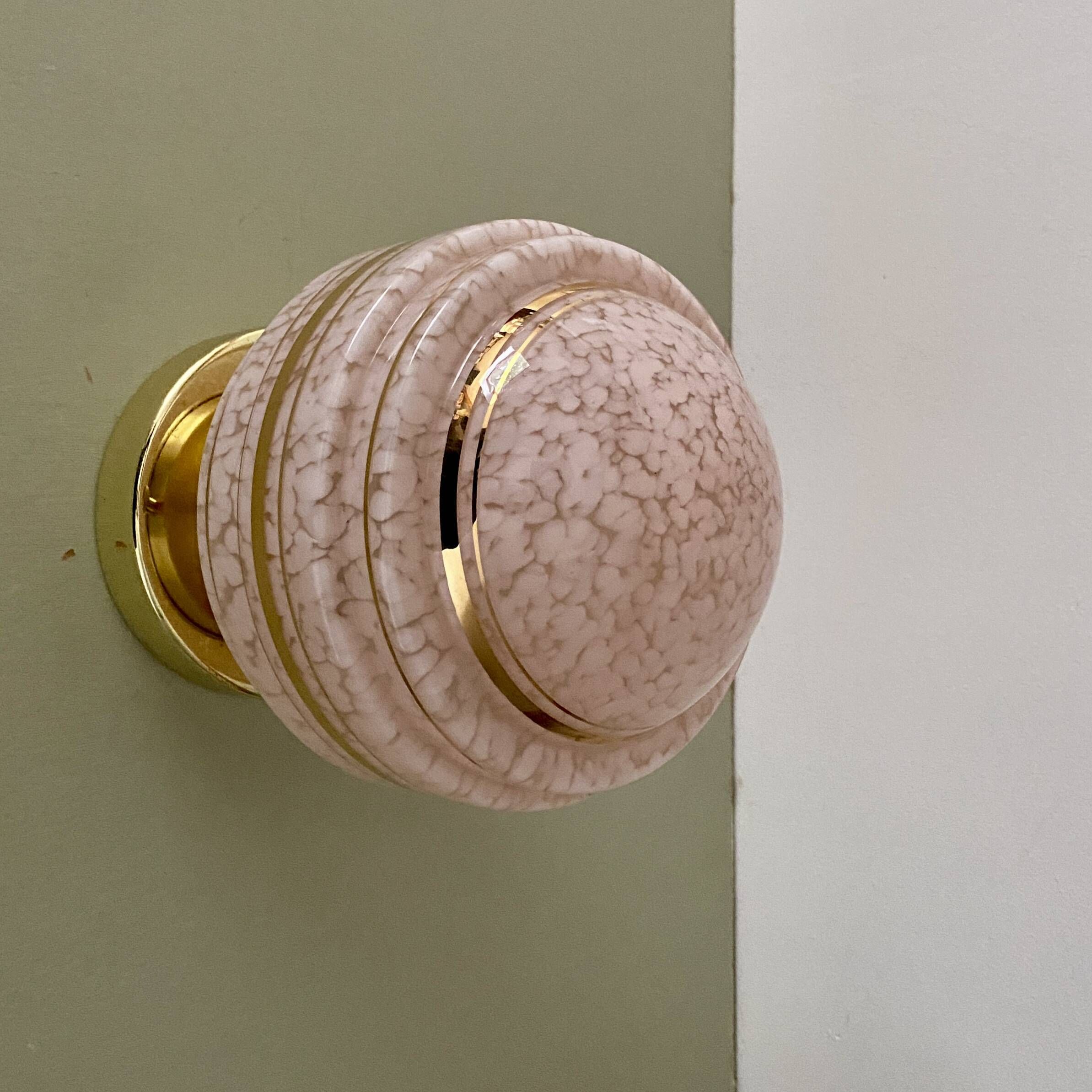 Vintage art deco globe wall or ceiling light in pink and gold Clichy glass