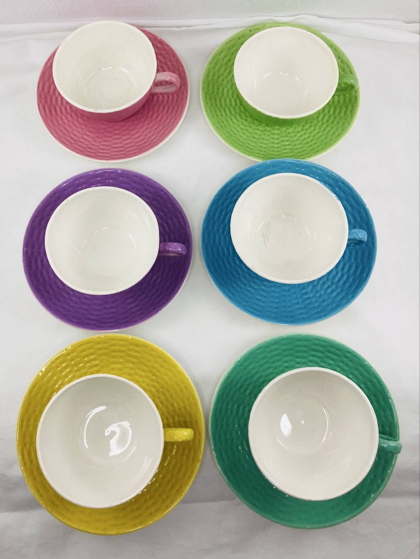 6 Vintage Cups and 6 Saucers Digoin Sarreguemines Basket Model