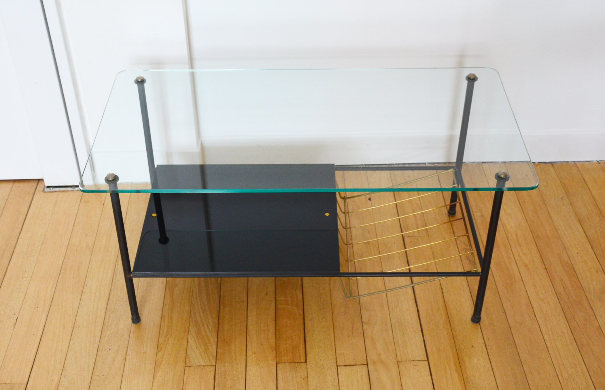 Glass coffee table door magazines 50s