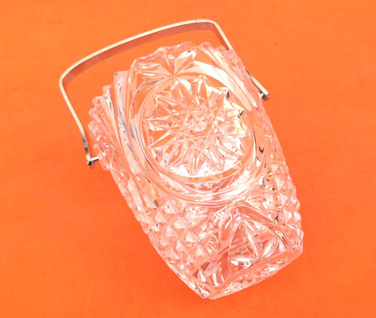 1970s Ice bucket, cut crystal with geometric design